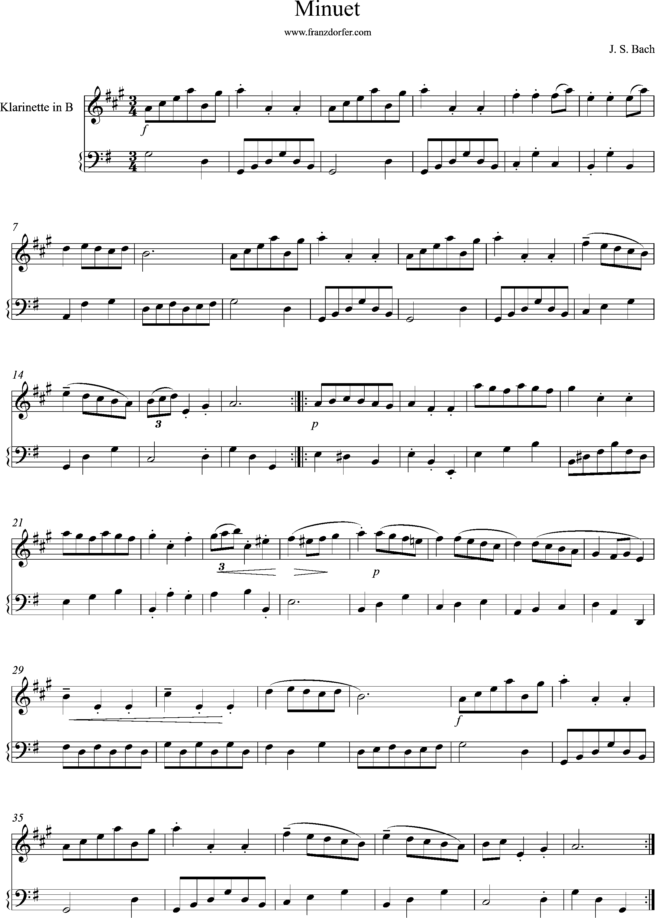 Notenbüchlein, Bach, Menuet in G, for Cello and Clarinet